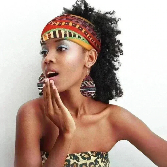 2 Pairs African Faux Leather Earrings and 2 Pcs African Headbands ( 4pcs… - Picture 6 of 7